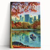 Vintage New Yorker Poster - Autumn Rowing Scene Art
