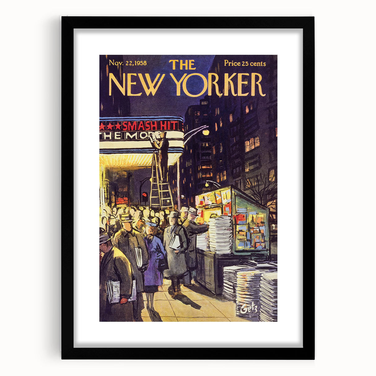"Vintage New Yorker Poster – Classic NYC Movie Theater Scene"