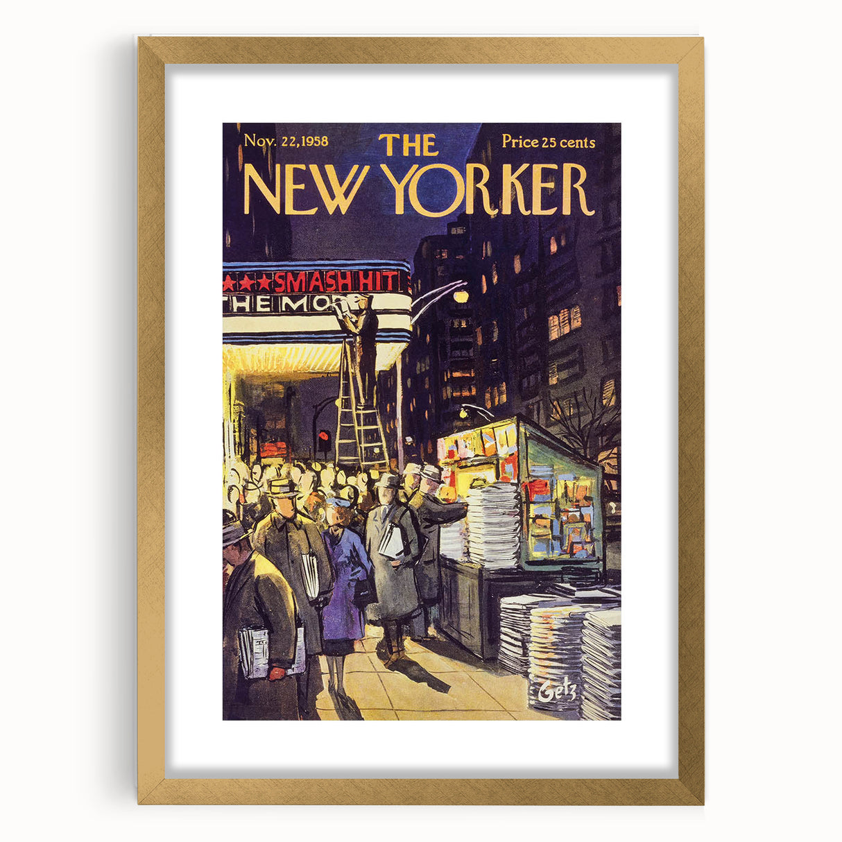 "Vintage New Yorker Poster – Classic NYC Movie Theater Scene"