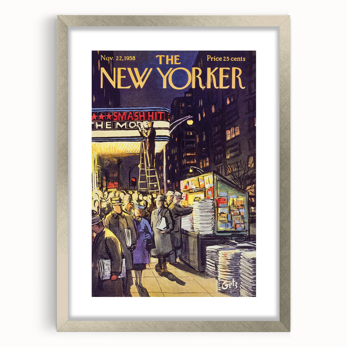 "Vintage New Yorker Poster – Classic NYC Movie Theater Scene"