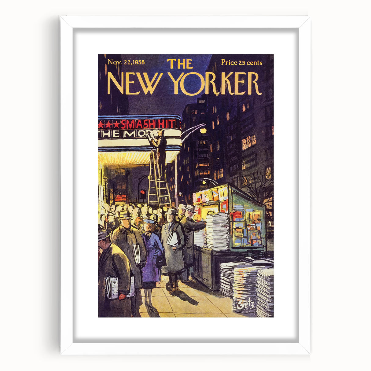 "Vintage New Yorker Poster – Classic NYC Movie Theater Scene"