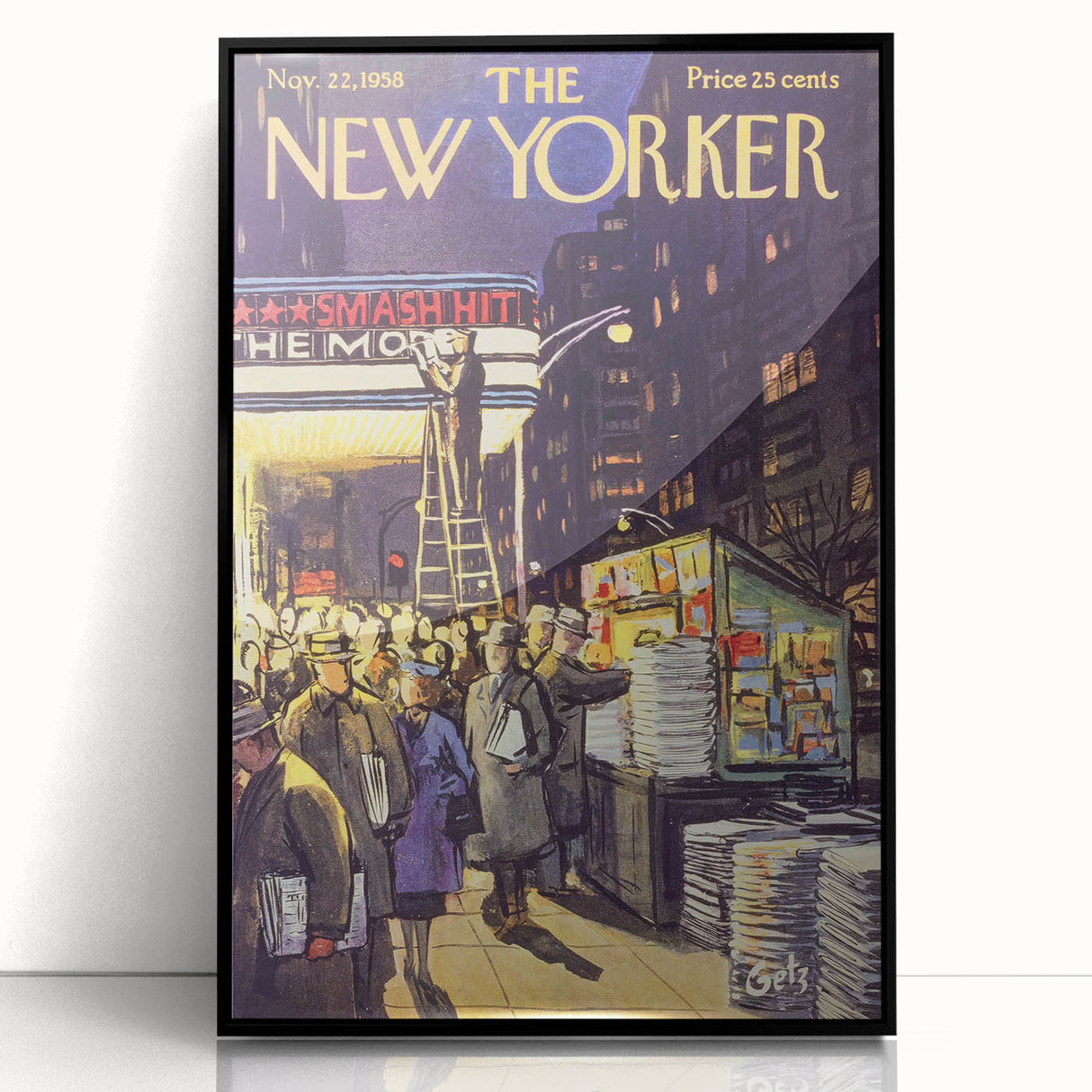 "Vintage New Yorker Poster – Classic NYC Movie Theater Scene"