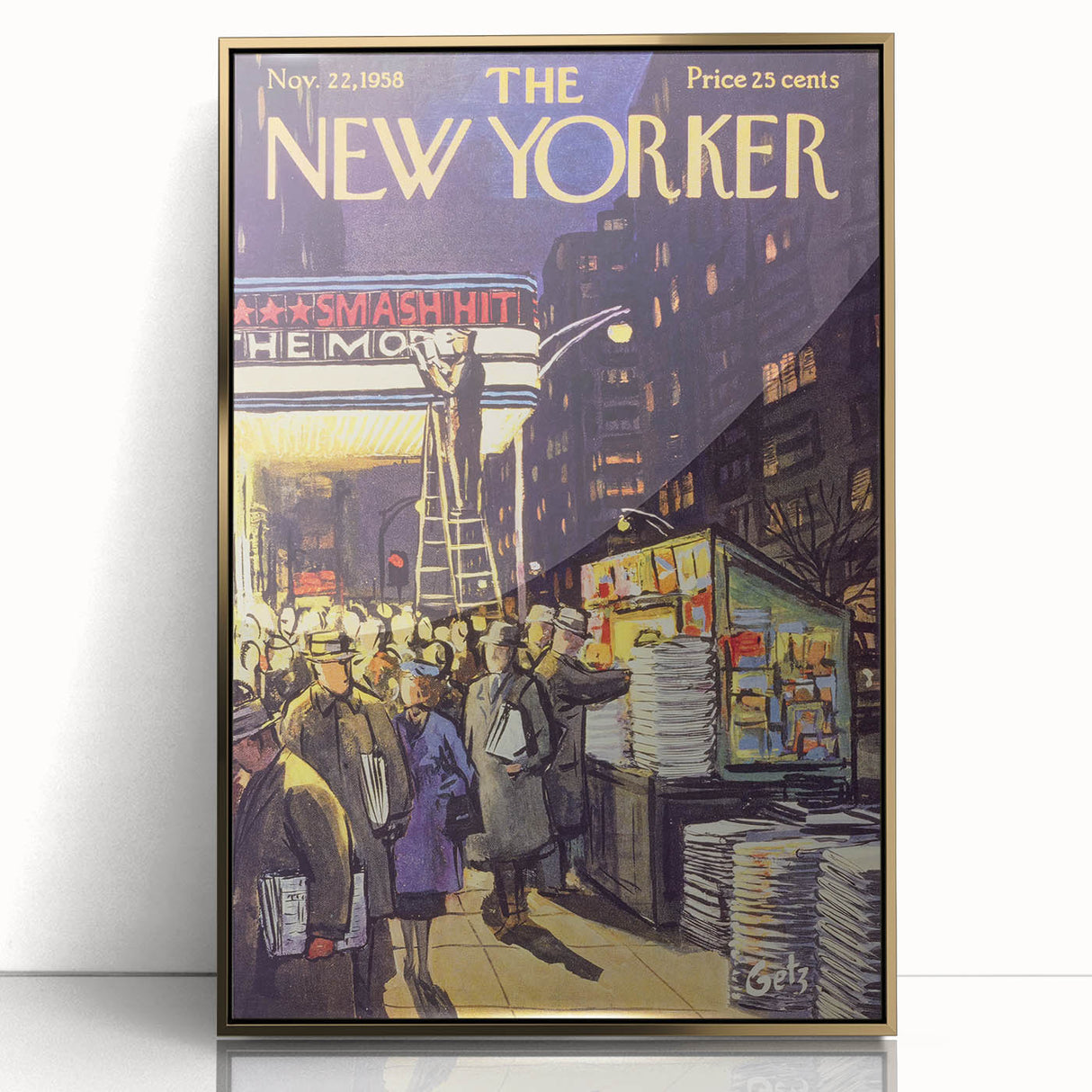 "Vintage New Yorker Poster – Classic NYC Movie Theater Scene"