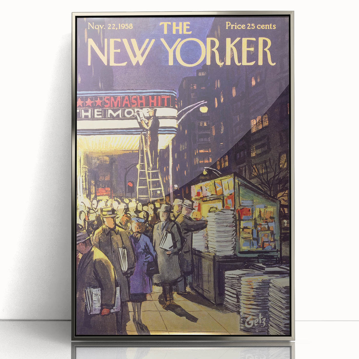 "Vintage New Yorker Poster – Classic NYC Movie Theater Scene"