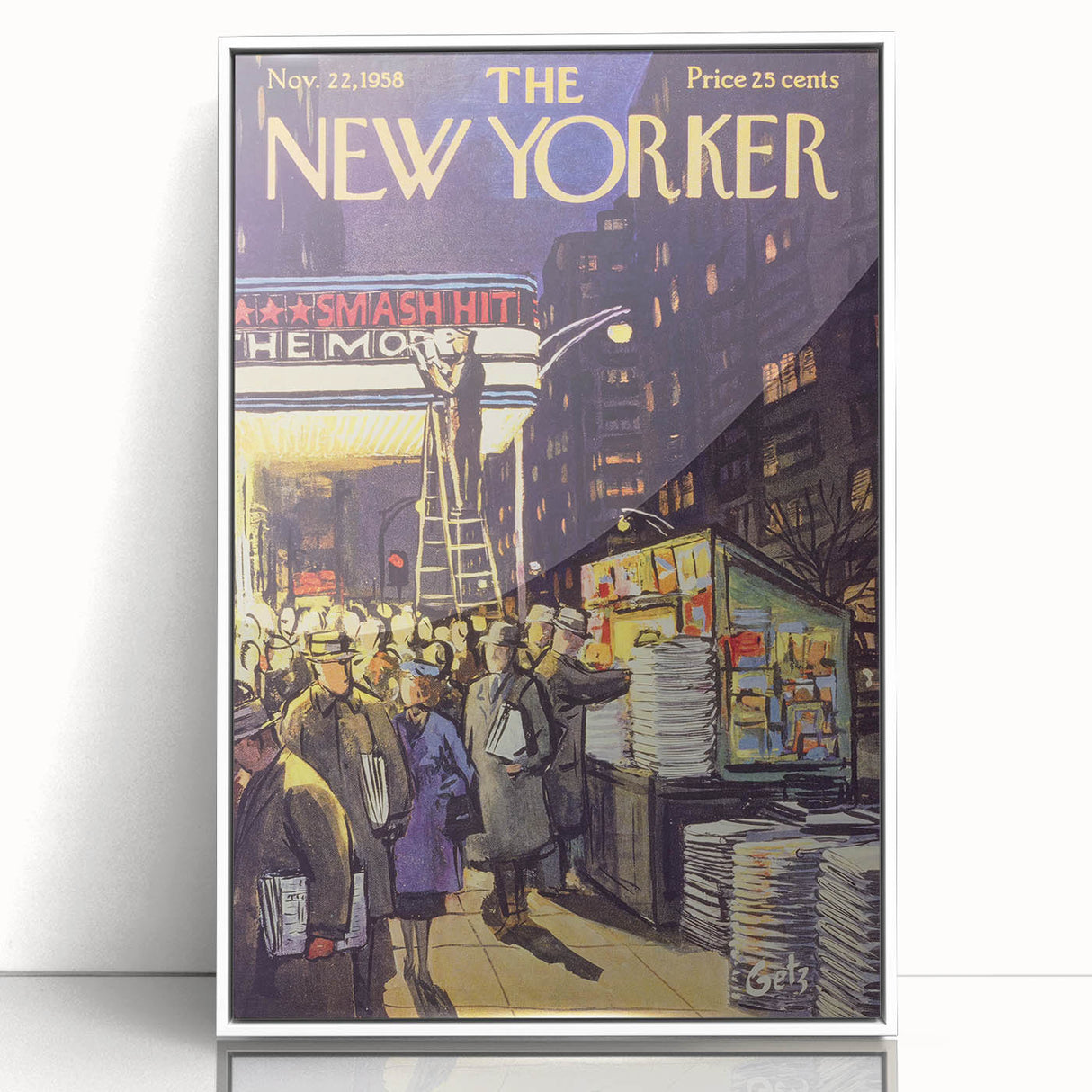 "Vintage New Yorker Poster – Classic NYC Movie Theater Scene"