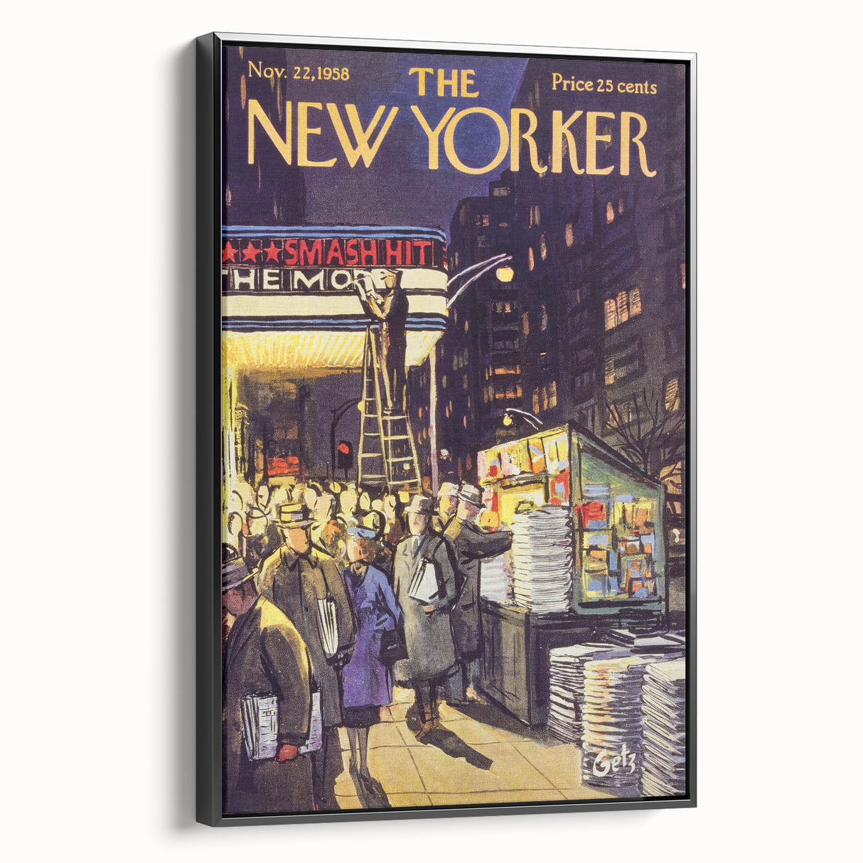 "Vintage New Yorker Poster – Classic NYC Movie Theater Scene"