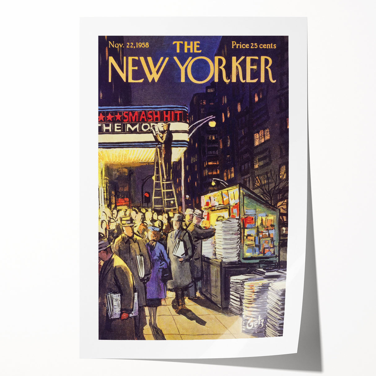 "Vintage New Yorker Poster – Classic NYC Movie Theater Scene"