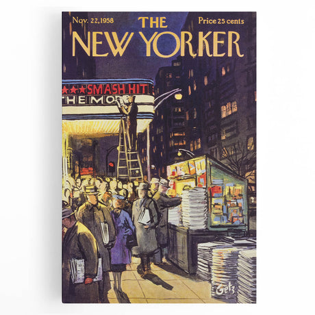 "Vintage New Yorker Poster – Classic NYC Movie Theater Scene"