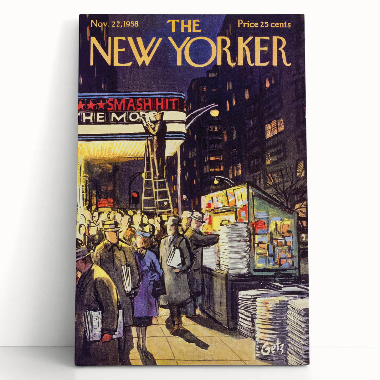 "Vintage New Yorker Poster – Classic NYC Movie Theater Scene"