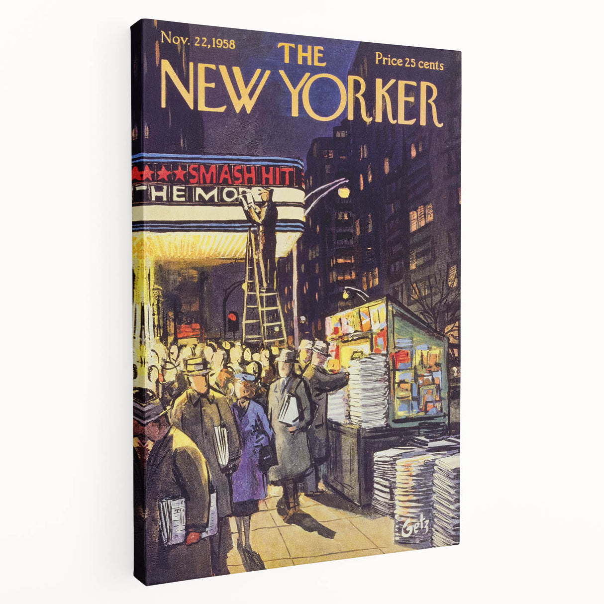 "Vintage New Yorker Poster – Classic NYC Movie Theater Scene"