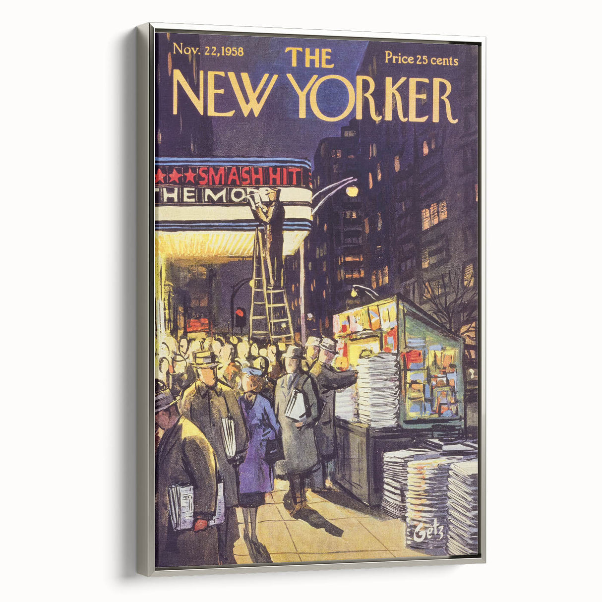 "Vintage New Yorker Poster – Classic NYC Movie Theater Scene"
