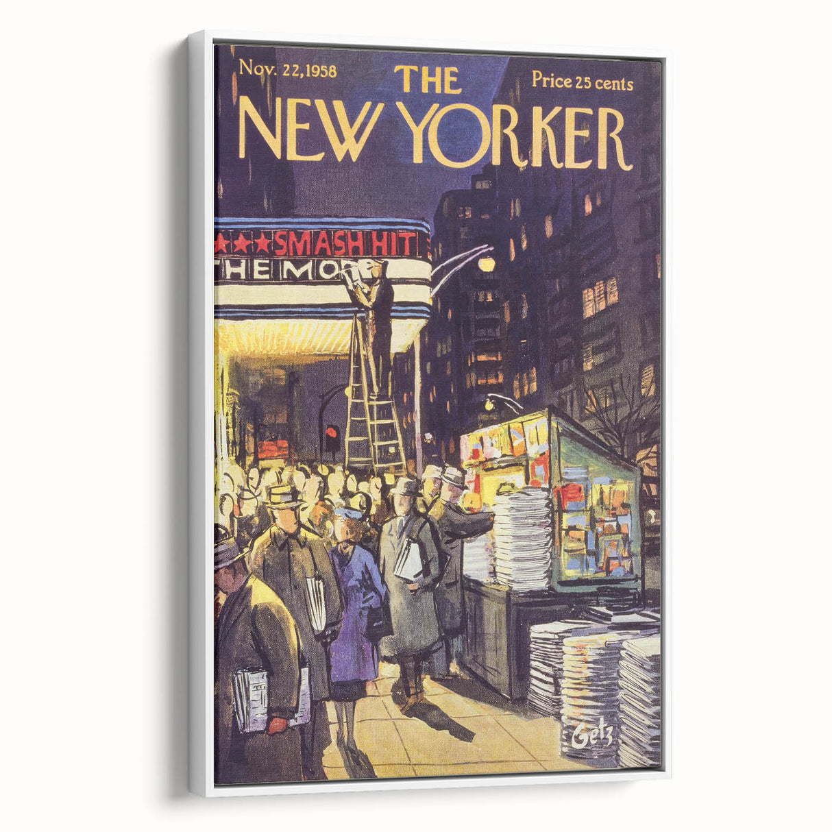 "Vintage New Yorker Poster – Classic NYC Movie Theater Scene"