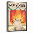 Vintage New Yorker Poster – Cozy Fireplace & Pug Illustration