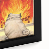 Vintage New Yorker Poster – Cozy Fireplace & Pug Illustration