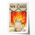 Vintage New Yorker Poster – Cozy Fireplace & Pug Illustration