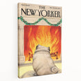 Vintage New Yorker Poster – Cozy Fireplace & Pug Illustration