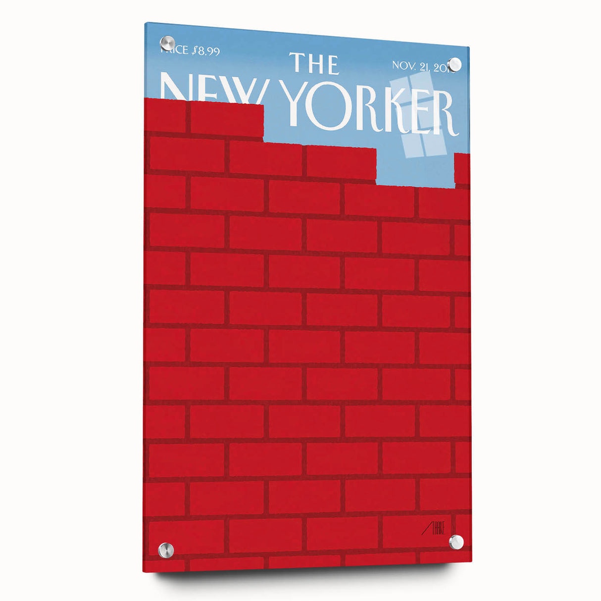 Vintage New Yorker Poster – Bold Red Brick Wall Art Print
