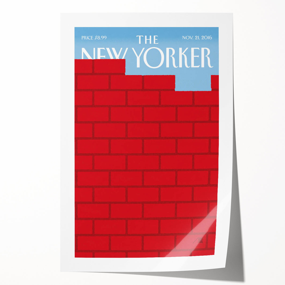 Vintage New Yorker Poster – Bold Red Brick Wall Art Print