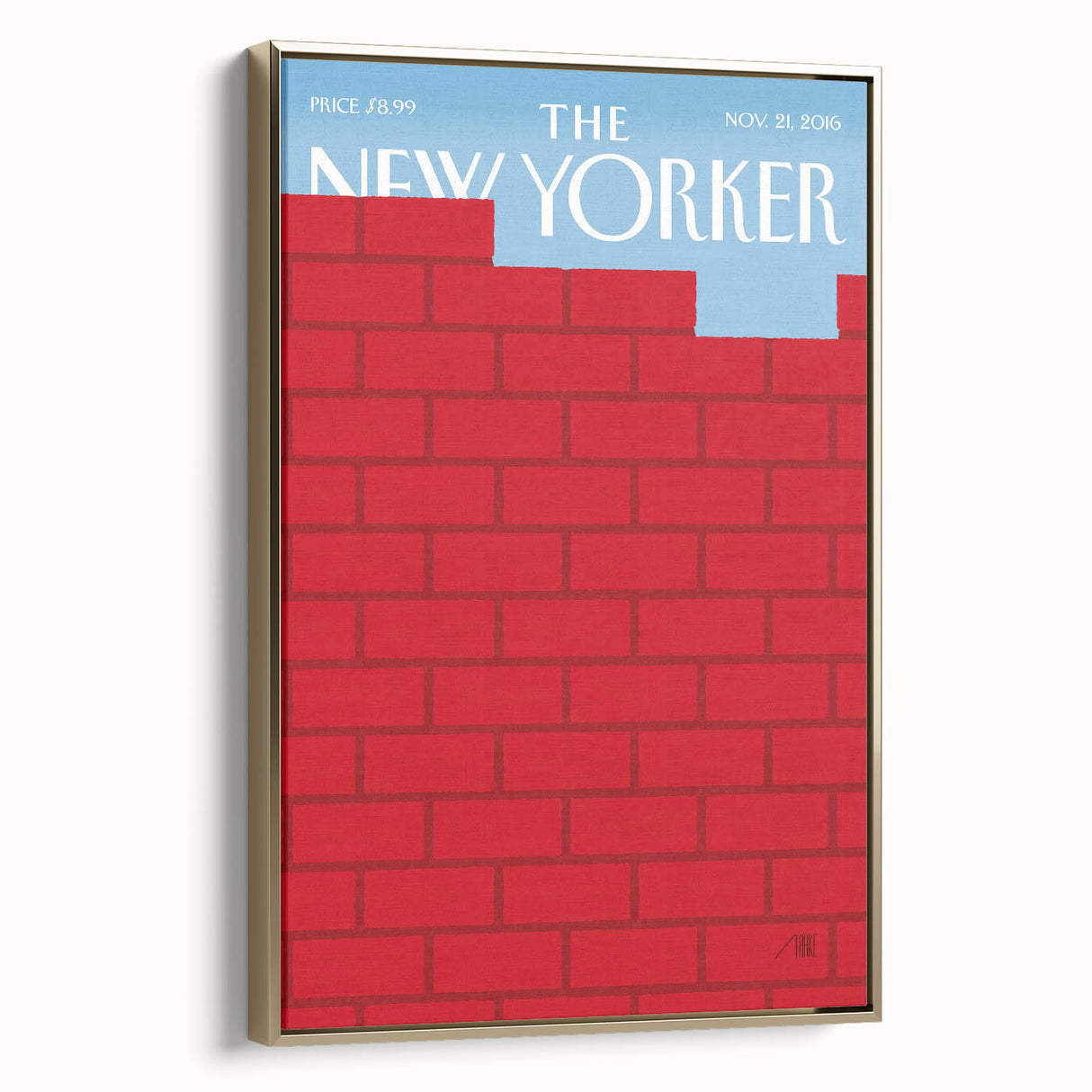 Vintage New Yorker Poster – Bold Red Brick Wall Art Print