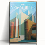 Vintage New Yorker Poster – Giant Books and Figure Art Print