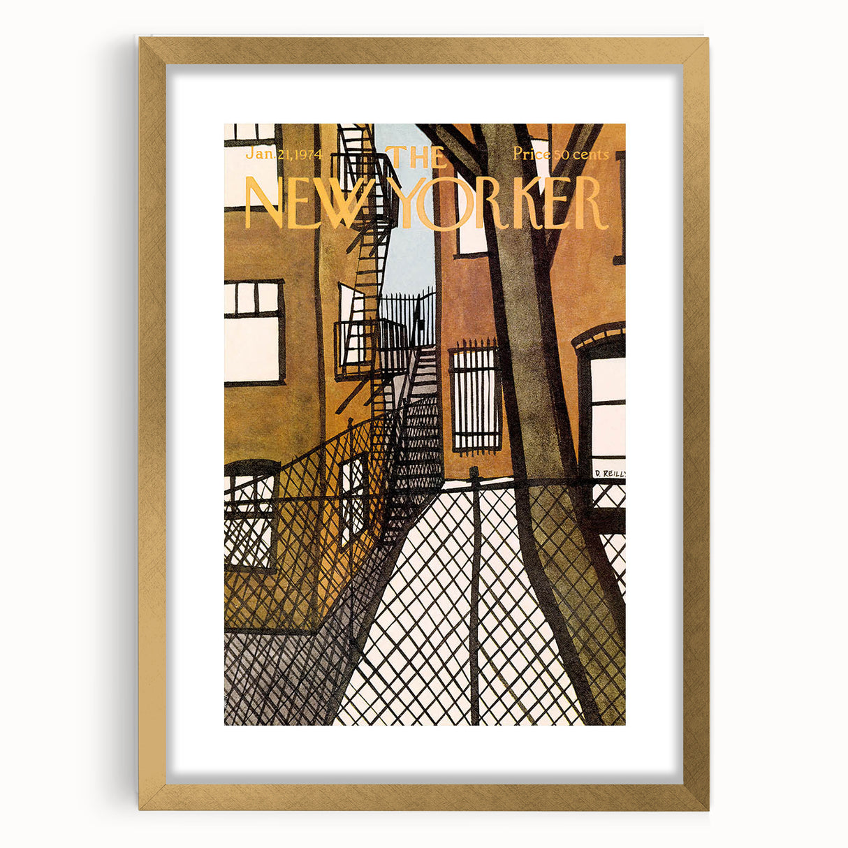 Vintage New Yorker Poster – Urban Fire Escape Alley Art Print