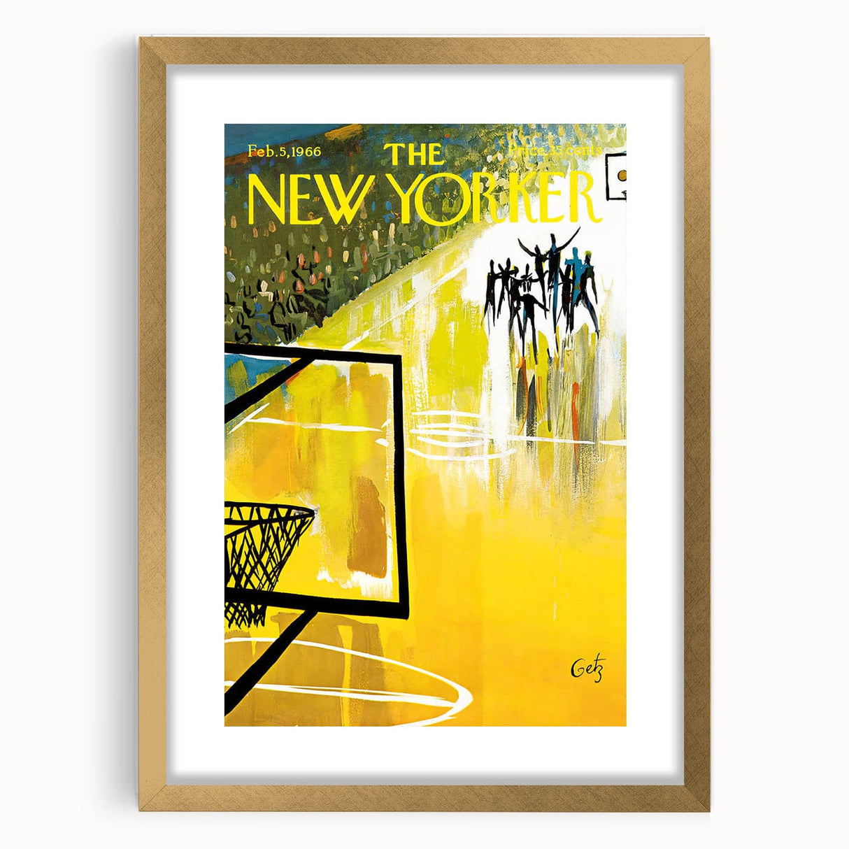 Vintage New Yorker Poster – Basketball Game Action Art Print