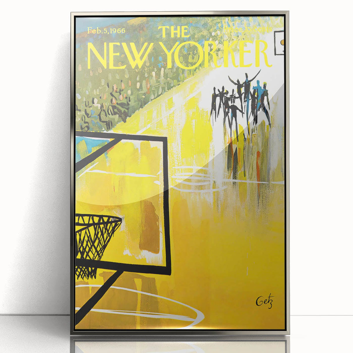 Vintage New Yorker Poster – Basketball Game Action Art Print