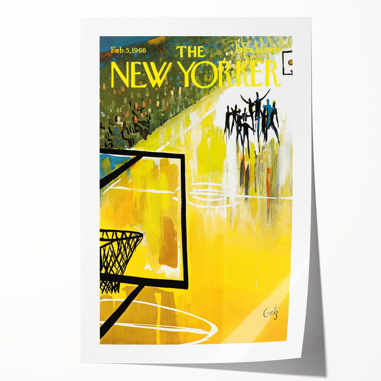 Vintage New Yorker Poster – Basketball Game Action Art Print