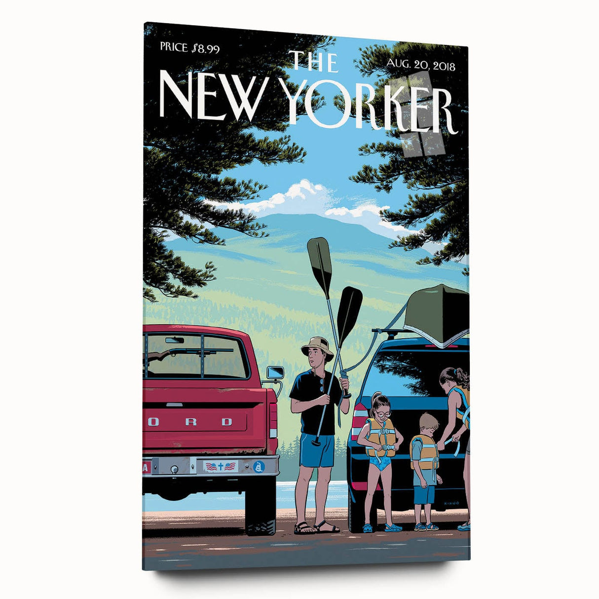 Vintage New Yorker Poster – Family Canoeing Adventure Art Print
