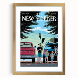 Vintage New Yorker Poster – Family Canoeing Adventure Art Print