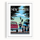 Vintage New Yorker Poster – Family Canoeing Adventure Art Print