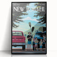 Vintage New Yorker Poster – Family Canoeing Adventure Art Print