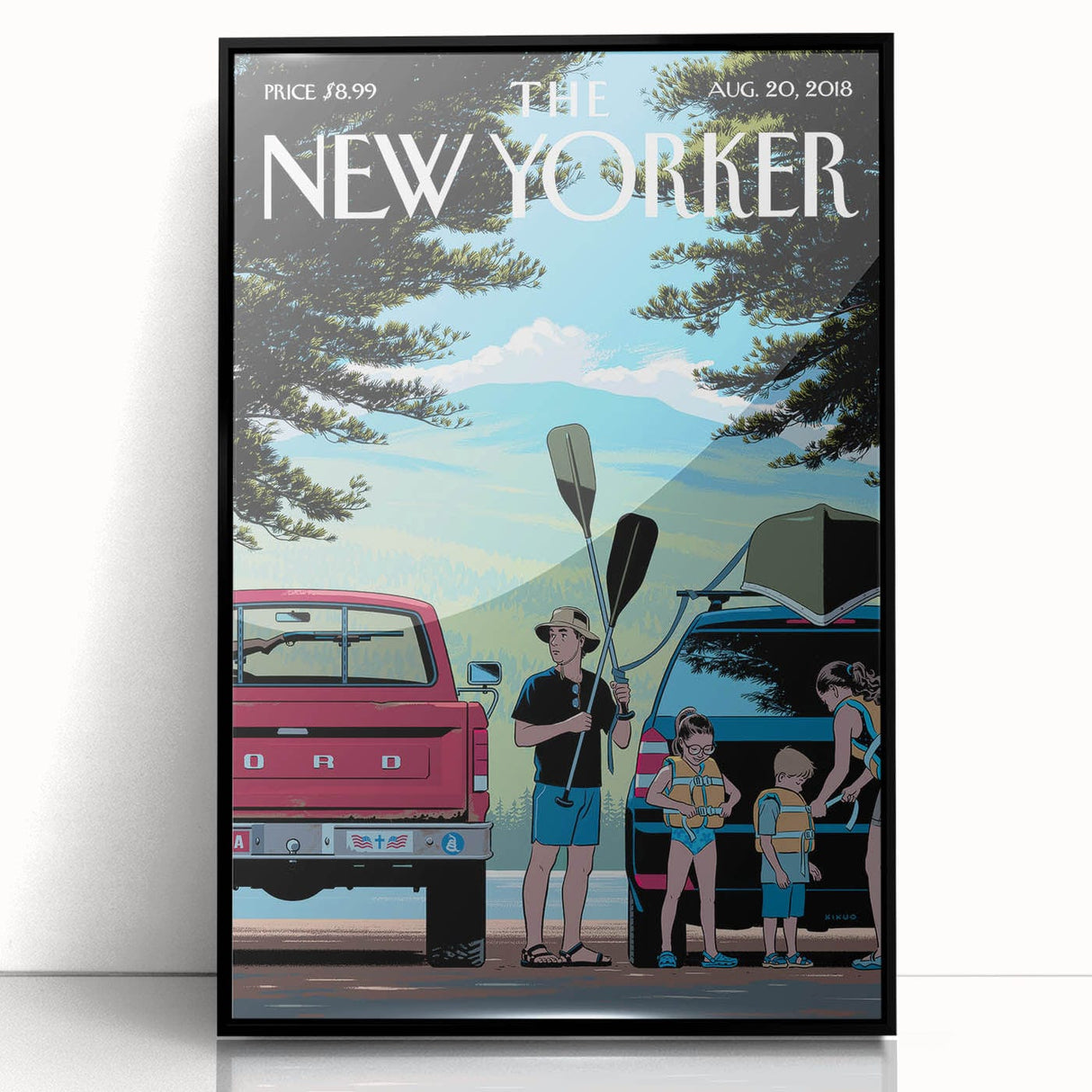 Vintage New Yorker Poster – Family Canoeing Adventure Art Print