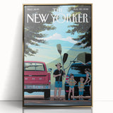 Vintage New Yorker Poster – Family Canoeing Adventure Art Print