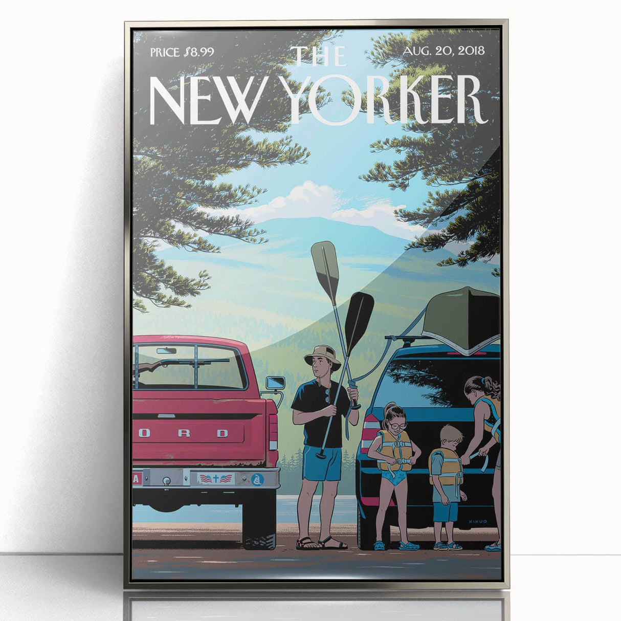 Vintage New Yorker Poster – Family Canoeing Adventure Art Print