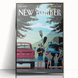 Vintage New Yorker Poster – Family Canoeing Adventure Art Print