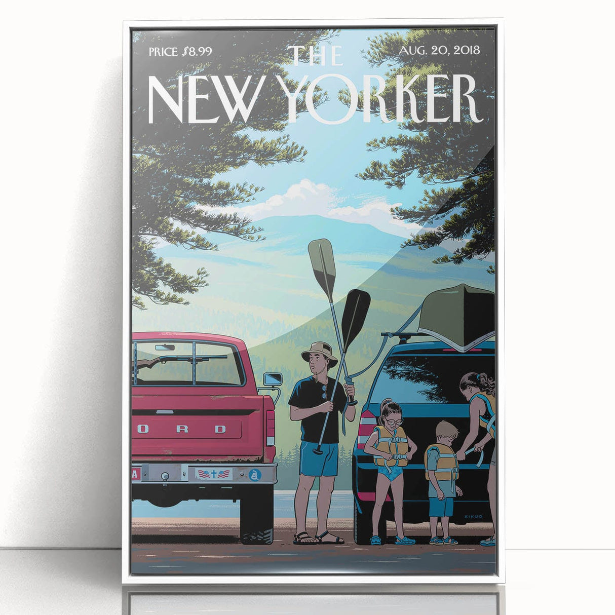Vintage New Yorker Poster – Family Canoeing Adventure Art Print