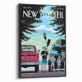 Vintage New Yorker Poster – Family Canoeing Adventure Art Print