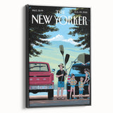 Vintage New Yorker Poster – Family Canoeing Adventure Art Print