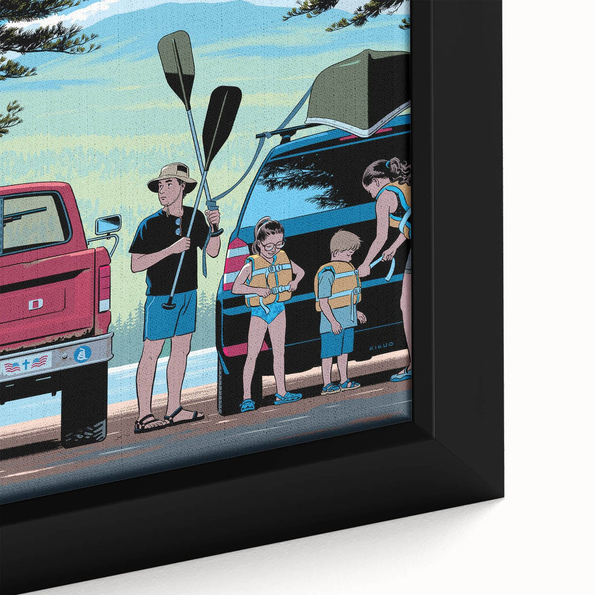 Vintage New Yorker Poster – Family Canoeing Adventure Art Print