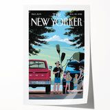 Vintage New Yorker Poster – Family Canoeing Adventure Art Print