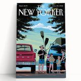 Vintage New Yorker Poster – Family Canoeing Adventure Art Print
