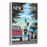 Vintage New Yorker Poster – Family Canoeing Adventure Art Print