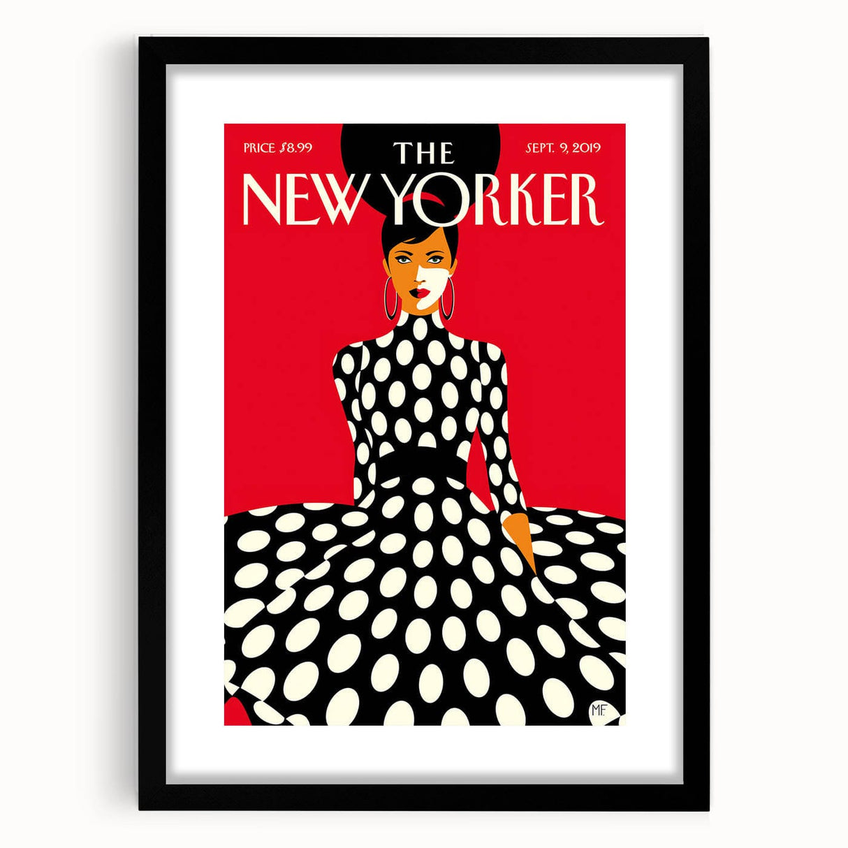 Vintage New Yorker Poster – Polka Dot Dress & Bold Red Background