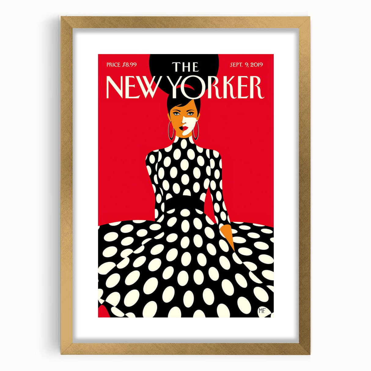 Vintage New Yorker Poster – Polka Dot Dress & Bold Red Background