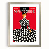 Vintage New Yorker Poster – Polka Dot Dress & Bold Red Background