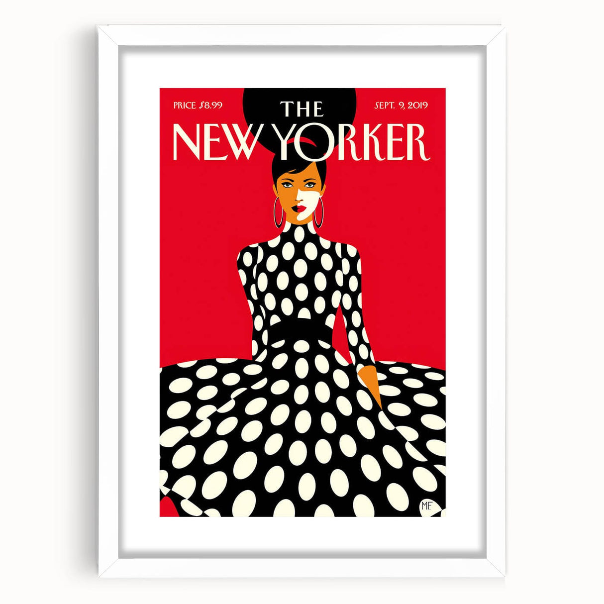 Vintage New Yorker Poster – Polka Dot Dress & Bold Red Background