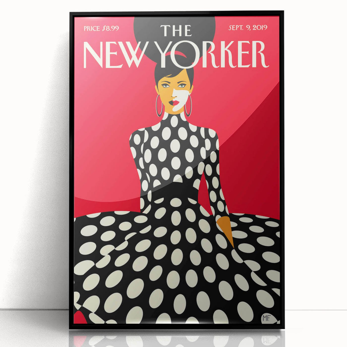 Vintage New Yorker Poster – Polka Dot Dress & Bold Red Background