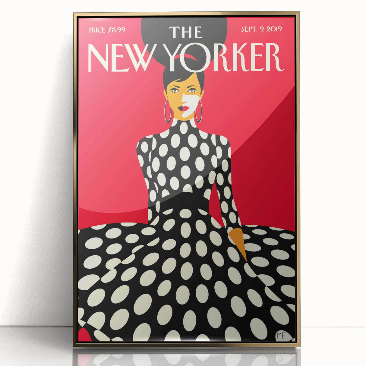 Vintage New Yorker Poster – Polka Dot Dress & Bold Red Background