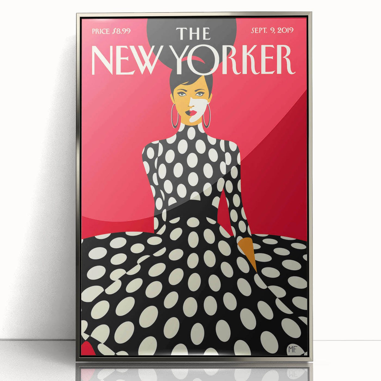 Vintage New Yorker Poster – Polka Dot Dress & Bold Red Background